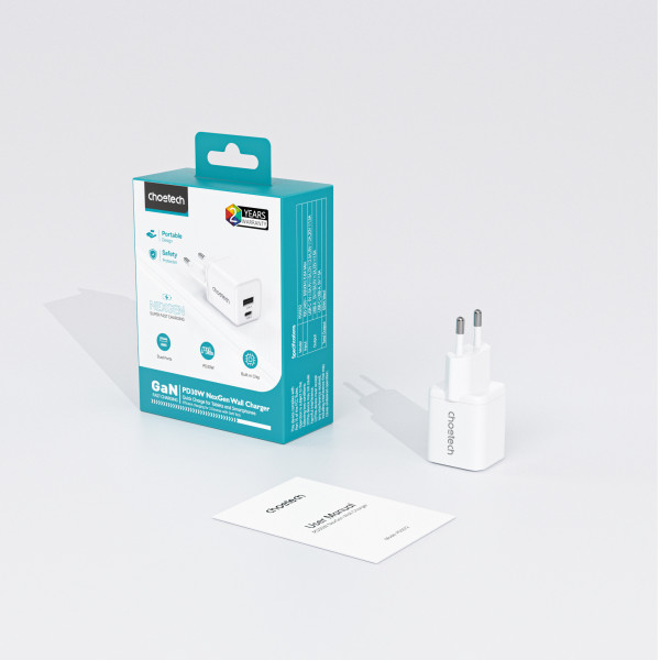 Мережевий зарядний пристрій Choetech (USB-C+USB-A) White (PD5012-EU-WH)