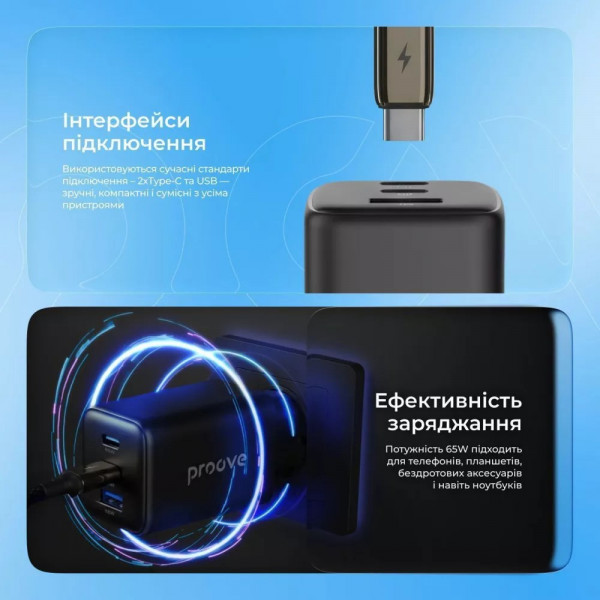 Мережевий зарядний пристрій Proove Pocket GaN 65W Black (WCPG65121201)