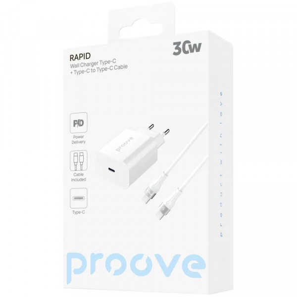 Мережевий зарядний пристрій Proove Rapid 30W White (WCRP30012202) + кабель USB Type-C