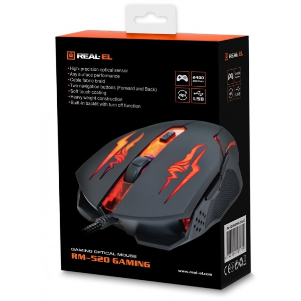 Миша REAL-EL RM-520 Gaming Black (EL123200020)