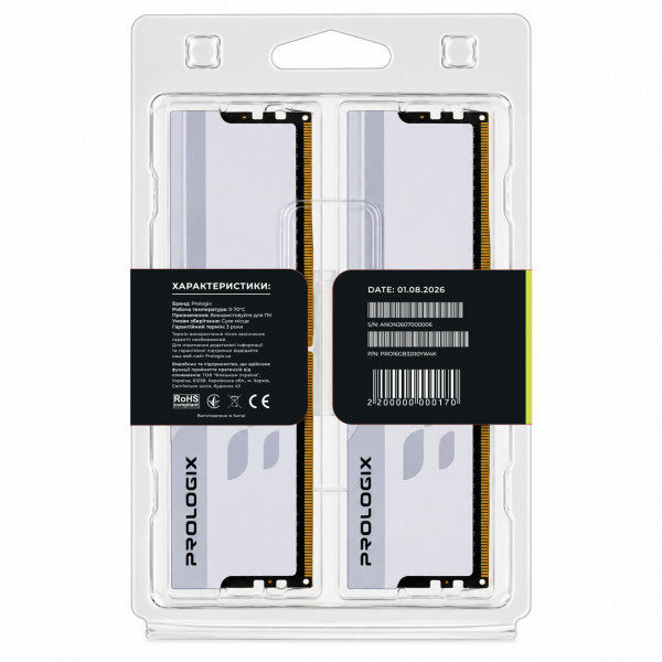 Модуль пам`ятi DDR4 2x8GB/3200 Prologix Onyx White (PRO16GB3200YW4K)