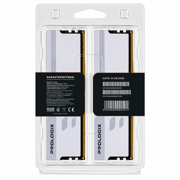 Модуль пам`ятi DDR5 2x16GB/5600 Prologix Onyx White (PRO32GB5600YW5K)