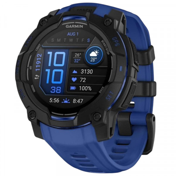 Смарт-годинник Garmin Instinct 3 45mm AMOLED Black with Bolt Blue/Black Silicone (010-02936-43)