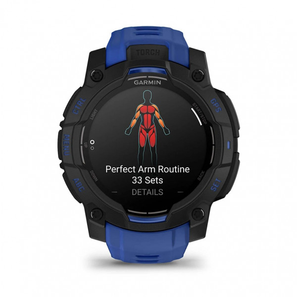 Смарт-годинник Garmin Instinct 3 45mm AMOLED Black with Bolt Blue/Black Silicone (010-02936-43)