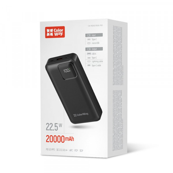 Універсальна мобільна батарея ColorWay Optimal Power 20000mAh Black (CW-PB200LPB5BK-PDD)