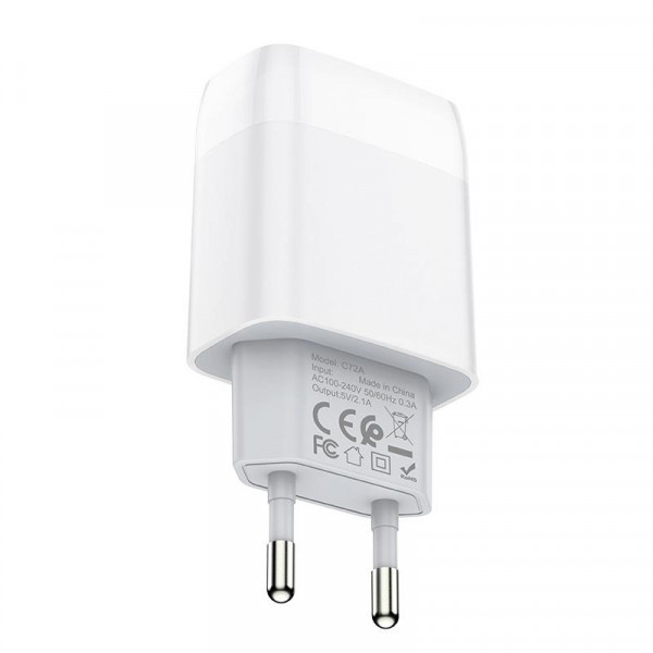 Зарядний пристрій Hoco C72A Glorious (1USB, 2.1А) White (6931474713018) + кабель Type-C