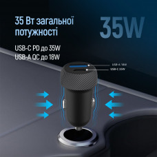 Автомобільний зарядний пристрій ColorWay 2USB (Type-C PD35W + USB QC3.0) 35W Black (CW-CHA064PD-BK)