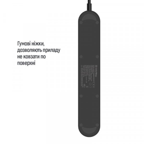 Фільтр живлення ColorWay CW-CHE44PDB 4 розетки, 4USB (Type-C PD20W + 3USB QC3.0) (45W), 2м, Black
