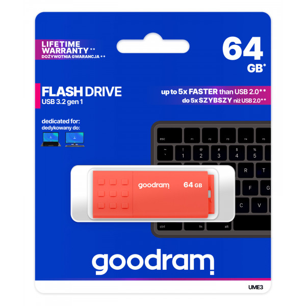 Флеш-накопичувач USB3.2 64GB Goodram UME3 Orange (UME3-0640O0R11)