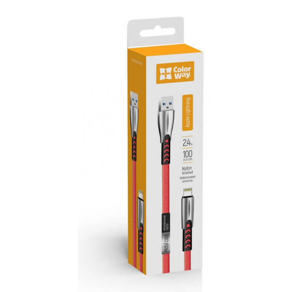 Кабель ColorWay USB - Lightning (M/M), 2.4 А, 1 м, Red (CW-CBUL010-RD)