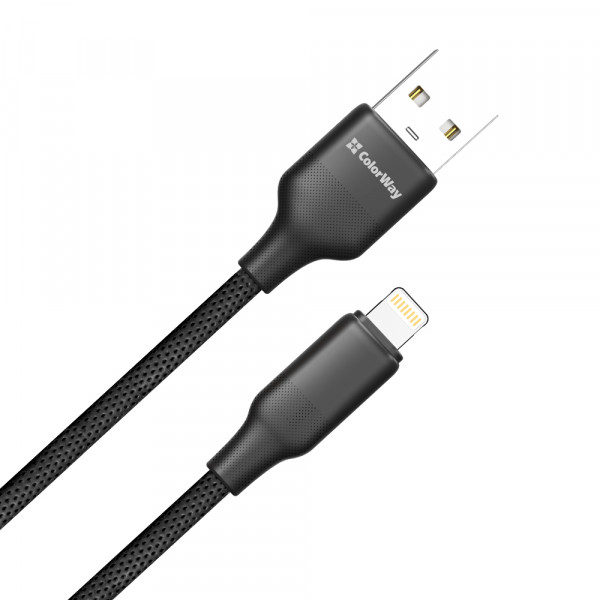Кабель ColorWay USB - Lightning (M/M), TPE embossed, 3А, 1 м, Black (CW-CBUL101-BK)