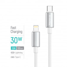 Кабель ColorWay USB Type-C - Lightning (M/M), zinc alloy braided, 3А, 1 м, White (CW-CBPDCL098-WT)