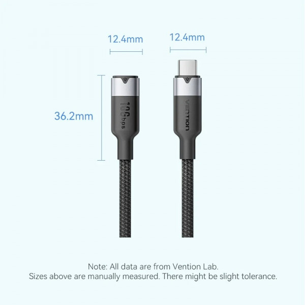 Кабель Vention USB Type-C - USB Type-C (M/F), 100W, 5A, 0.5 м, Black (TRFBD)