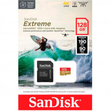 Карта пам`ятi MicroSDXC 128GB UHS-I U3 R190/W90MB/s SanDisk Extreme V30 + SD-адаптер (SDSQXAA-128G-GN6AA)