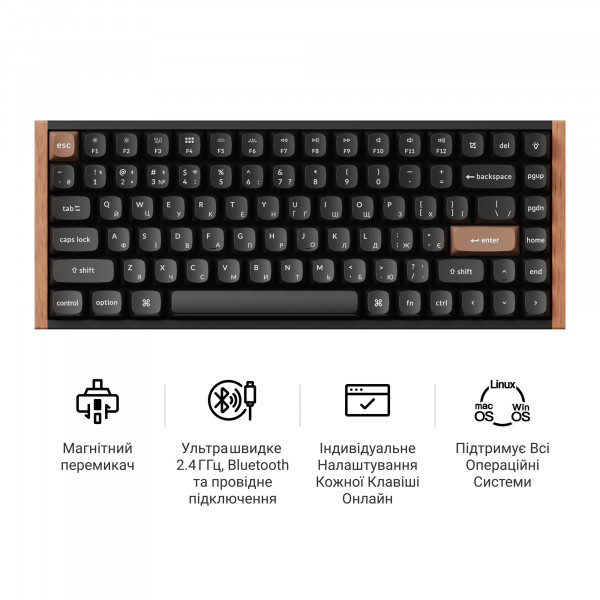 Клавіатура бездротова Keychron K2 HE Magnetic Switch Black RGB (K2H-F1-UA)