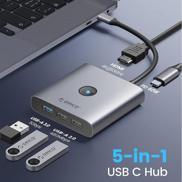 Концентратор USB Type-C Orico FAX3-5P-GY-EP Grey (CA914227)