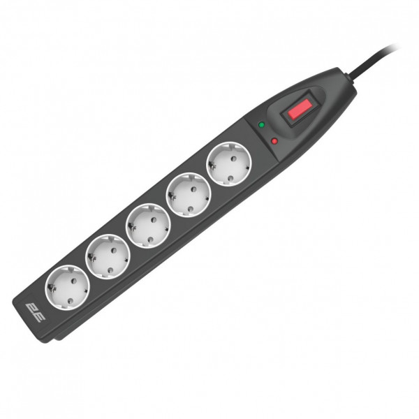 Мережевий фільтр 2E 5хSchuko, 5 м, чорний (2E-SP515M5BK)