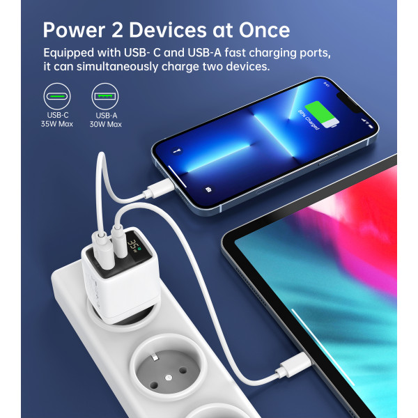 Мережевий зарядний пристрій Choetech (USB-C+USB-A) White (PD6052-EU-WH)