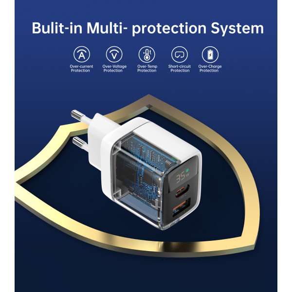 Мережевий зарядний пристрій Choetech (USB-C+USB-A) White (PD6052-EU-WH)
