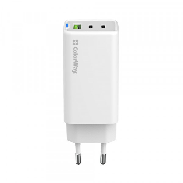 Мережевий зарядний пристрій ColorWay GaN Mini 65W PD Port PPS USB (USB-2C1A) White (CW-CHS058PD-WT)