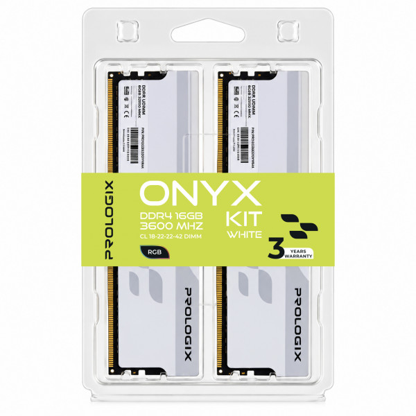 Модуль пам`ятi DDR4 2x8GB/3600 Prologix Onyx White RGB (PRO16GB3600YWR4K)