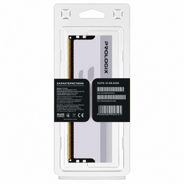 Модуль пам`ятi DDR5 16GB/6000 Prologix Onyx White RGB (PRO16GB6000YWR5)
