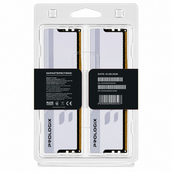 Модуль пам`ятi DDR5 2x16GB/5600 Prologix Onyx White RGB (PRO32GB5600YWR5K)