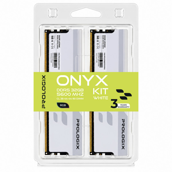 Модуль пам`ятi DDR5 2x16GB/5600 Prologix Onyx White RGB (PRO32GB5600YWR5K)