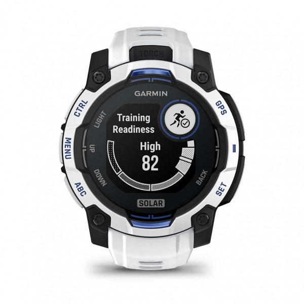 Смарт-годинник Garmin Instinct 3 45mm Solar Whitestone with Whitestone/Bolt Blue Silicone (010-02934-43)