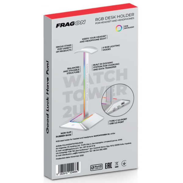 Тримач для навушників FragON Watchtower 2U RGB Silver (FGLHH22WTWTR2URGB)