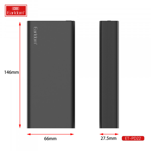 Універсальна мобільна батарея Earldom ET-PD22 20000mAh Black (PB-000122)