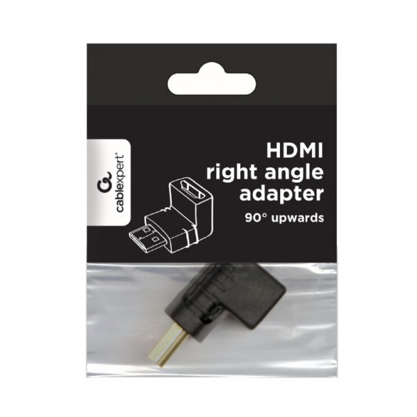 Адаптер Cablexpert HDMI - HDMI (M/F), кут 90 градусів, чорний (A-HDMI90-FML) пакет