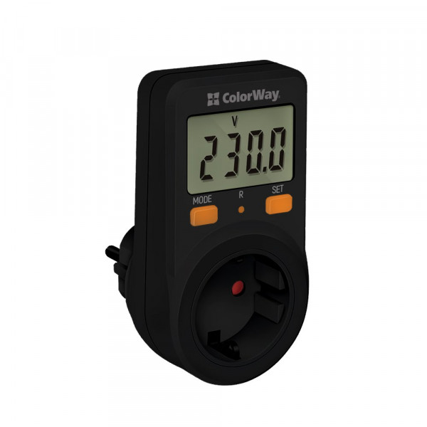 Енергометр цифровий (W/V/A/C/KWh) СolorWay для розетки (16A/3680W) (CW-VM16-01D)