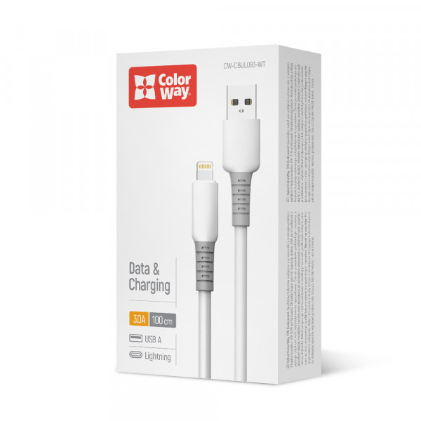 Кабель ColorWay USB - Lightning (M/M), liquid silicone, 3А, 1 м, White (CW-CBUL093-WT)
