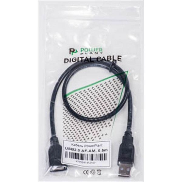 Кабель PowerPlant (KD00AS1210) USB2.0(AF)-USB2.0(AM), 0.5м, Black