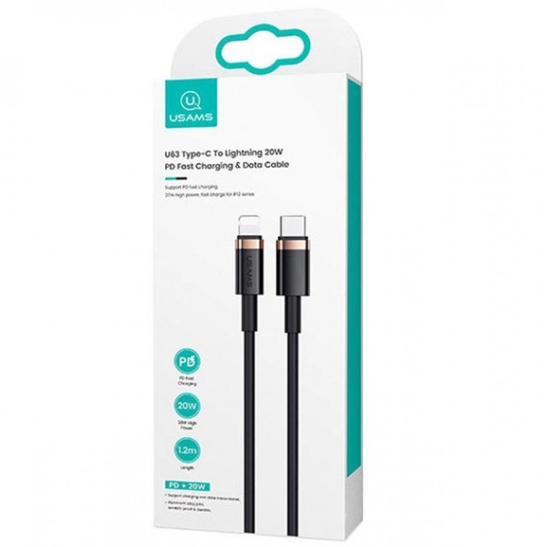 Кабель Usams US-SJ484 USB Type-C - Lightning, 1.2 м, Black (SJ484USB01)