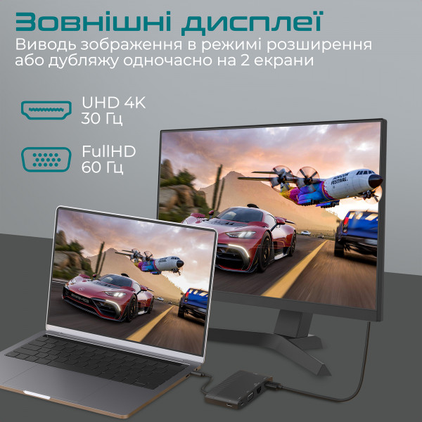 Концентратор USB Type-C Promate MediaHub-C6 6 in 1 Black (mediahub-c6.black)