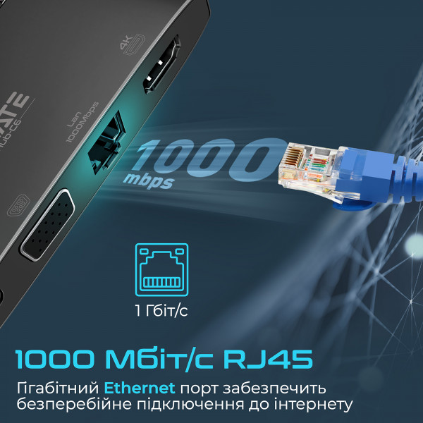 Концентратор USB Type-C Promate MediaHub-C6 6 in 1 Black (mediahub-c6.black)