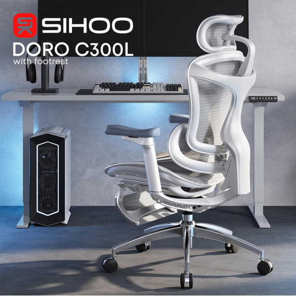 Крісло офісне Sihoo Doro C300L Mesh White with footrest (Doro-C300L-A3-102-JT)