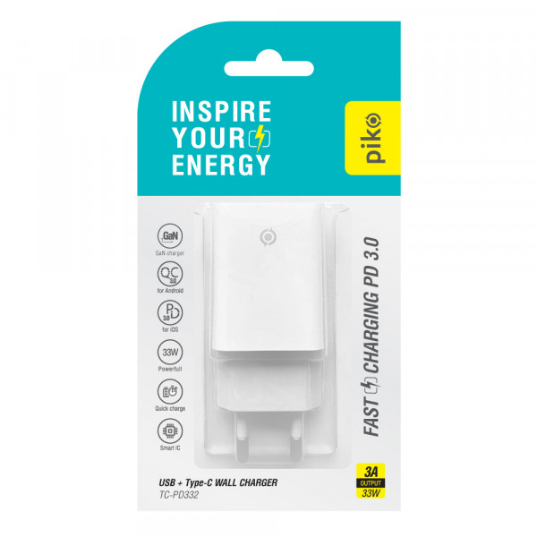 Мережевий зарядний пристрій Piko TC-PD332 (1USB-Cx3A, 1USBx3A) 33W White (1283126597794)