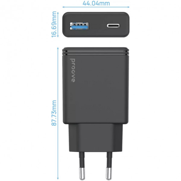 Мережевий зарядний пристрій Proove Slender (1USB-C, 1USB) 45W Black (WCSL45110001)