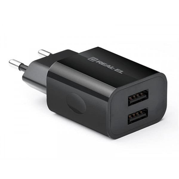 Мережевий зарядний пристрій REAL-EL CH-210 (2USB, 2.1A) Black