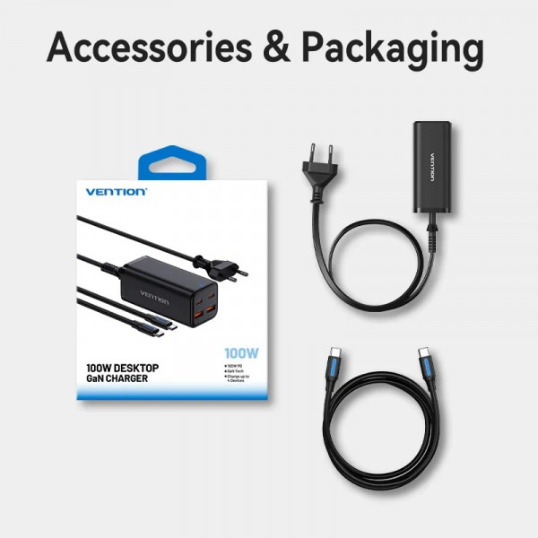Мережевий зарядний пристрій Vention 4-Port USB GaN Charger 2x100W/2x18W Black (FBSBG-EU)