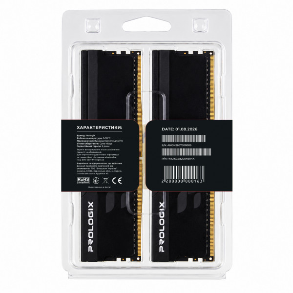 Модуль пам`ятi DDR4 2x8GB/3200 Prologix Onyx Black RGB (PRO16GB3200YBR4K)