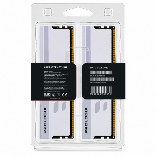 Модуль пам`ятi DDR4 2x8GB/3600 Prologix Onyx White (PRO16GB3600YW4K)