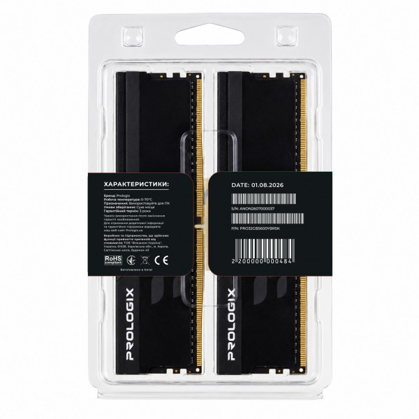 Модуль пам`ятi DDR5 2x16GB/5600 Prologix Onyx Black RGB (PRO32GB5600YBR5K)