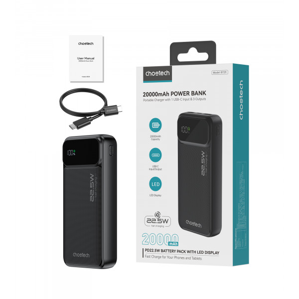 Універсальна мобільна батарея Choetech B729 20000mAh Black (B729-BK)