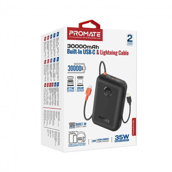 Універсальна мобільна батарея Promate PowerPod-30 30000mAh 35W Black