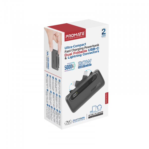 Універсальна мобільна батарея Promate PowerUp-Duo 5000mAh 20W Black