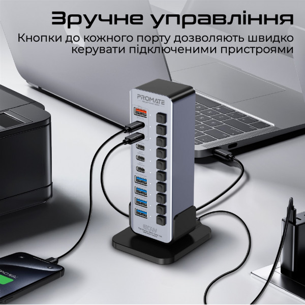 USB-хаб Promate GegaTower-60w USB Type-C Grey